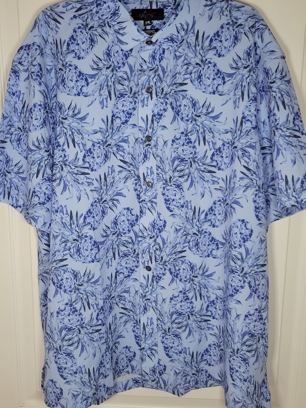 Greg Norman Collection Men's L Blue Pineapple Tropical Short Sleeve Button Down